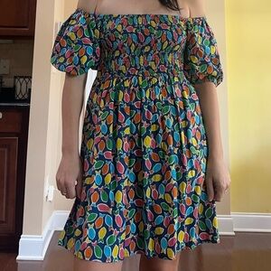COMPANIA FANTASTICA colorful print vibrant resort mini smocked dress size XS